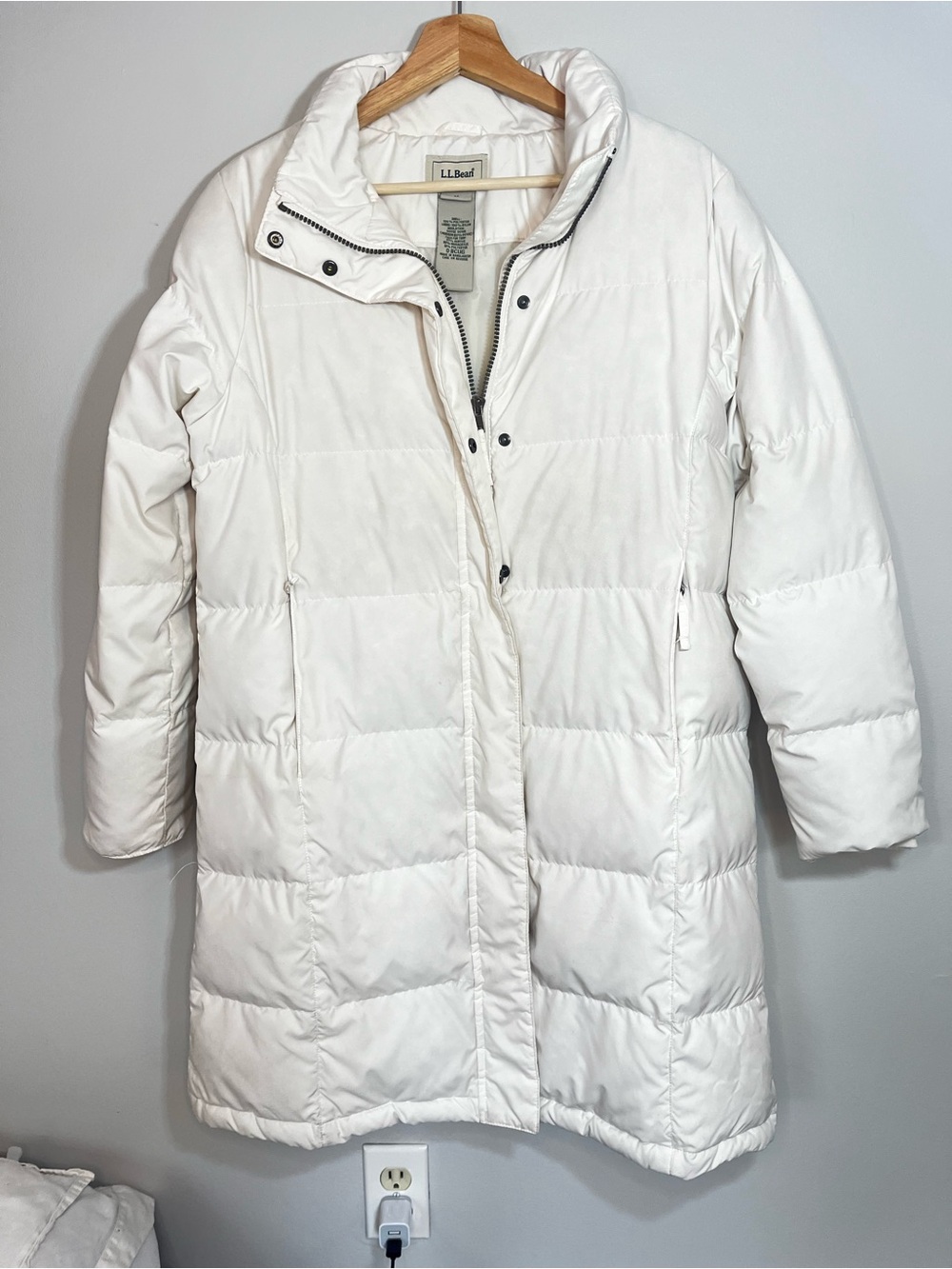 L.L. Bean Ivory Ultrawarm Down 650 Quilted Puffer 3/4 Winter Coat Women’s Medium